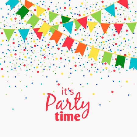 Fun carnaval garlands with flags isolated on white background with polka dot confetti for party designのイラスト素材