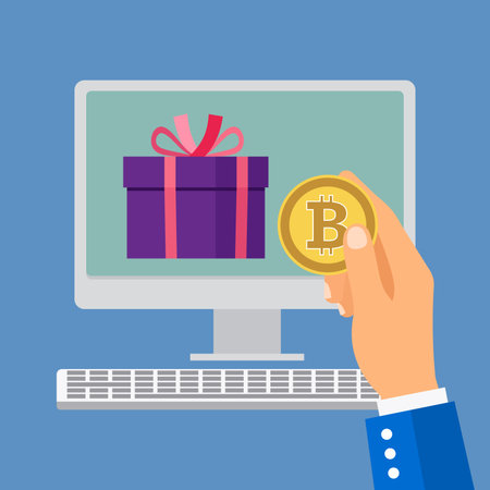 Online shopping with bitcoinのイラスト素材