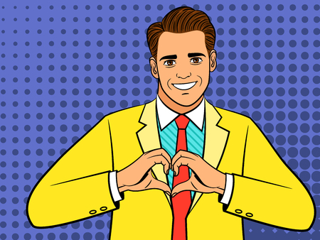 Pop art man heart hand signのイラスト素材