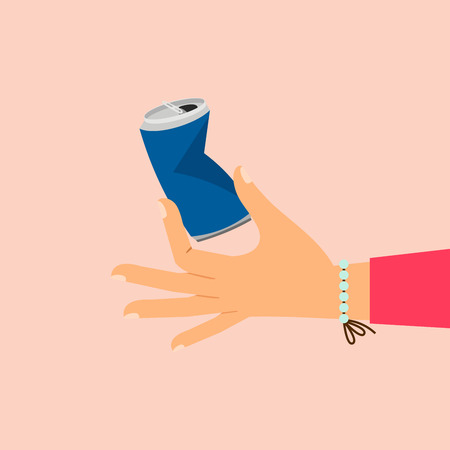 Woman hand holding broken aluminum can vector illustrationのイラスト素材