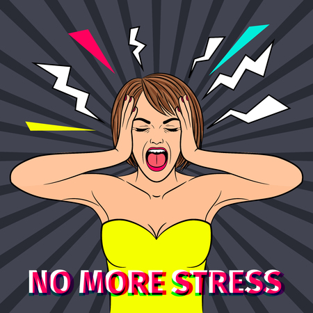 Shocked woman screaming vintage poster - no more stressのイラスト素材