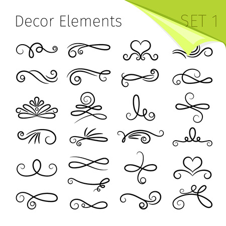 Calligraphy scroll elements. Decorative retro flourish swirled vector elements for letters, simple swirling decorsのイラスト素材