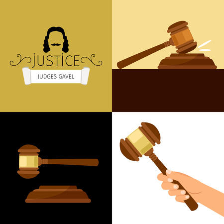 Judge gavel. Legal hammer cartoon vector illustration, adjudicator gavel in handのイラスト素材
