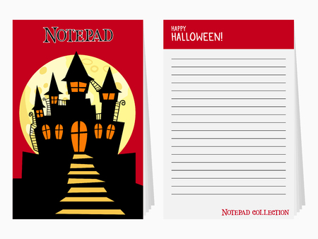 Halloween notepad with castle and text vector illustrationのイラスト素材