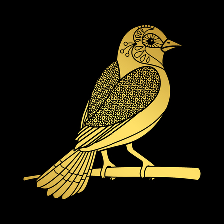 Gold  bird isolated on black background, vector illustrationのイラスト素材
