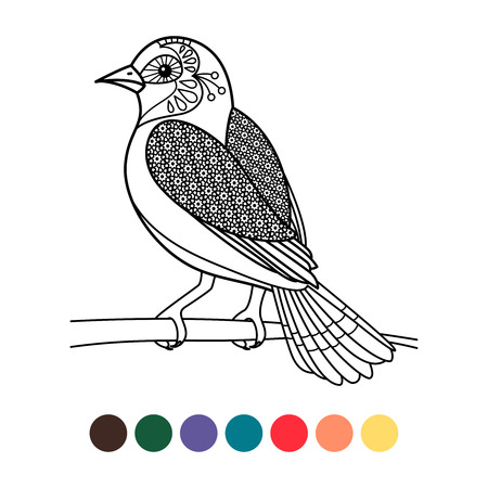 Antistress coloring with bird isolated on white background, vector illustrationのイラスト素材