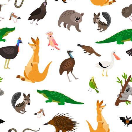 Ilustración de Australia animals colorful pattern on white background, vector illustration - Imagen libre de derechos