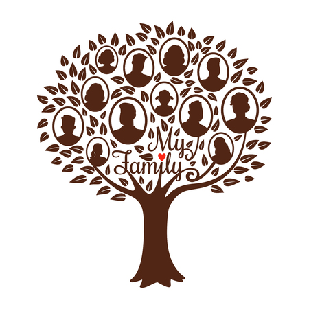 Genealogy tree. Genealogical family tree vector illustration, vintage dynasty ancestry drawing silhouette concept isolated on whiteのイラスト素材