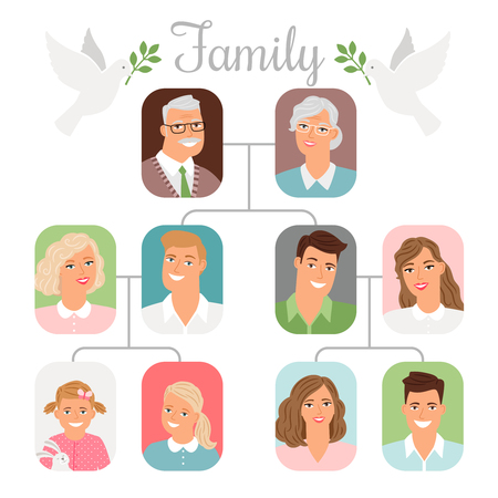 Family photo tree. Photo frame montage or photos album collage template with photography pictures, vector illustrationの写真素材