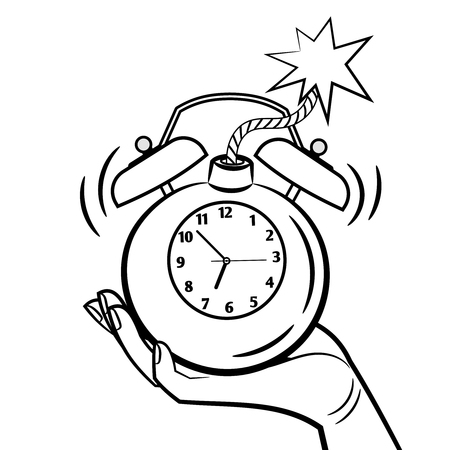 Bomb style alarm clock vector illustration. Wake up clock coloring pageのイラスト素材
