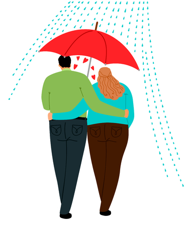 Couple in love walking under one umbrella, vector illustrationのイラスト素材