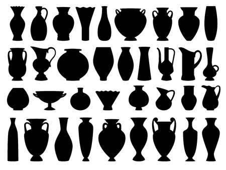 Vintage greek vases black silhouette on white background, vector illustrationのイラスト素材