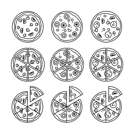 Line pizza icons set isolated on white background, vector illustrationのイラスト素材