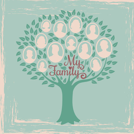 Vintage genealogy tree. Genealogical family tree vector illustration. Genealogical history, family tree togethernessのイラスト素材