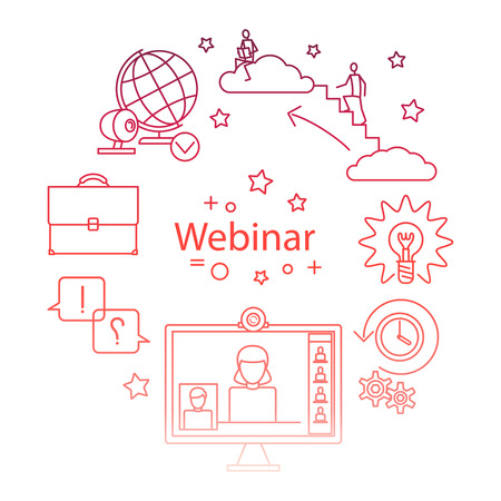 Webinar line icon vector, online education vector concept. Illustration of webinar education, video course tutorialのイラスト素材
