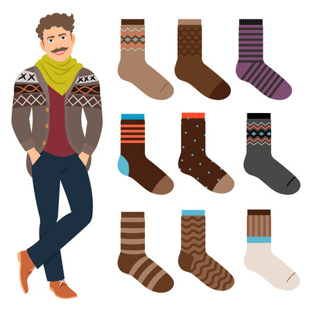 Casual style male socks set and cartoon fashion man vector illustrationのイラスト素材