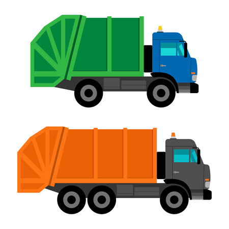 Cartoon garbage trucks vector isolated on white backgroundのイラスト素材