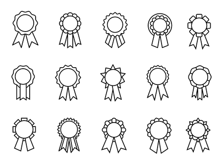 Awards ribbons line icons. Good grades ribbon linear rewards, reward seals or quality control thin badges, best certification rosettes, vector illustrationのイラスト素材