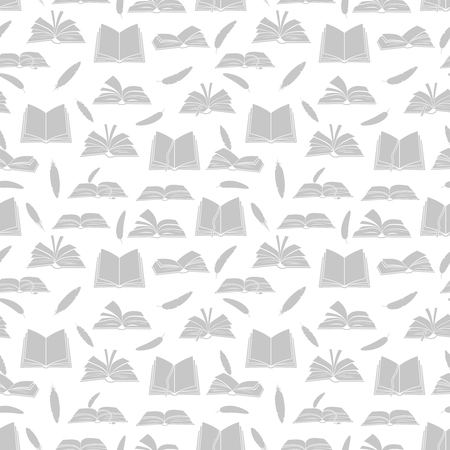 Sketchbooks, books, diary and feathers seamless pattern. Book and feather allegory, write literary illustrationのイラスト素材