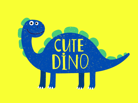 Cartoon cute dino flat style isolated on yellow. Vector dinosaur and dino animal illustrationのイラスト素材