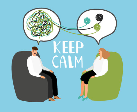 Keep calm, psychiatrist listening and counseling patient, healthcare emotional, therapy with doctor. Vector illustrationのイラスト素材
