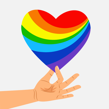 Human hand hold rainbow heart. LGBT concept. Illustration of lgbt rainbow heart vectorのイラスト素材