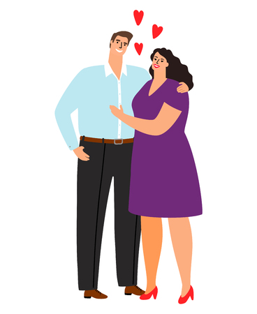 Love man and woman hugging isolated on white. Man hug woman, vector illustrationのイラスト素材