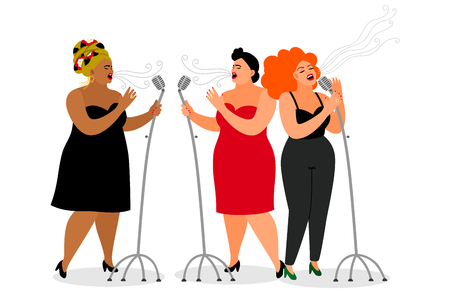 Trio of international singer women, on white background, vector illustrationのイラスト素材