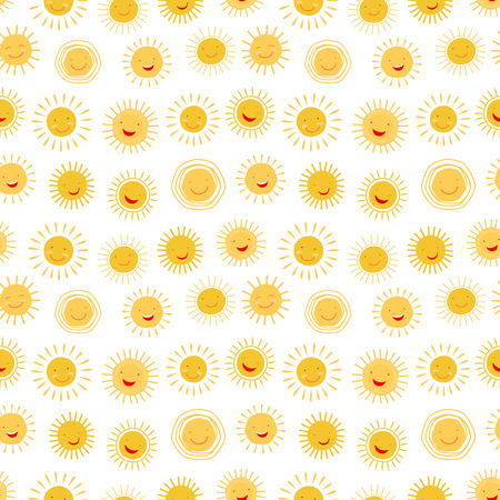 Cute cartoon character sun seamless pattern on white backgroundのイラスト素材
