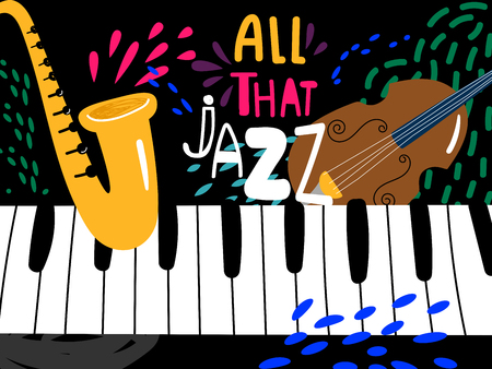 Jazz piano poster. All that jazz music festival vector background. Illustration of jazz live, musical show instrumentのイラスト素材