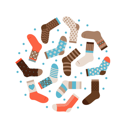 Warm winter socks round vector concept isolated. Illustration of sock male, garment apparel warmのイラスト素材