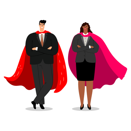 Business dreamteam, man and woman in superhero cloak vector illustrationのイラスト素材