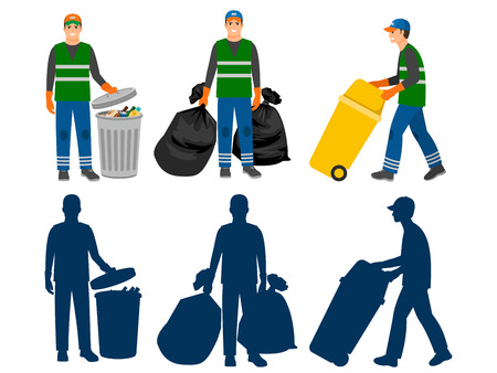 Garbage man cartoon characters and silhouettes vector illustrationのイラスト素材
