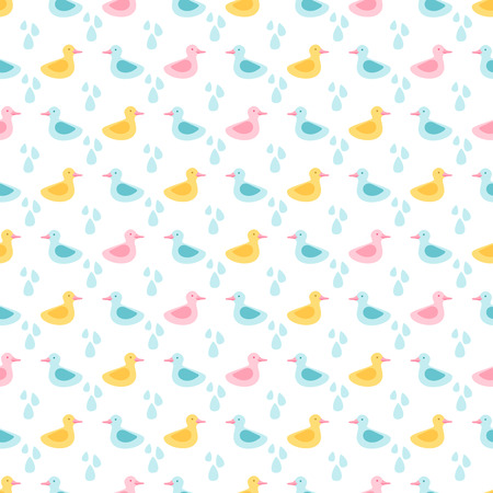 Rubber ducks and water drops seamless pattern vector design. Illustraton of plastic bird and duckling patternのイラスト素材