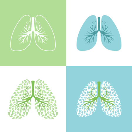 Lunges. lung and bronchus vector illustration, healthy lungs tree with leaves, bronchi human respiration symbols, medicine breathing sign on whiteのイラスト素材