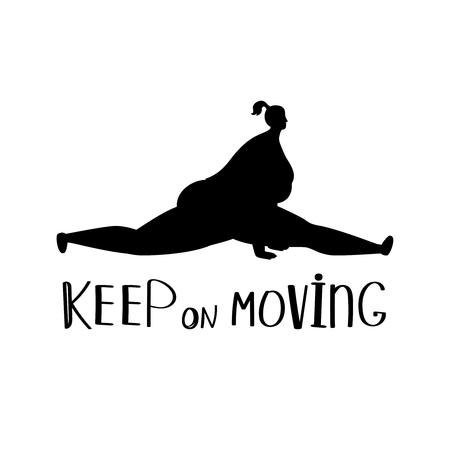 Keep on moving background with fat women sporty black silhouette, vector illustrationのイラスト素材