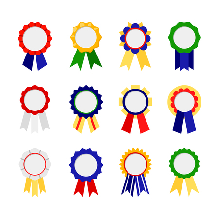 Awards ribbons icons. Good grades ribbon colorful rewards set. Best award, good reward with ribbon illustrationのイラスト素材
