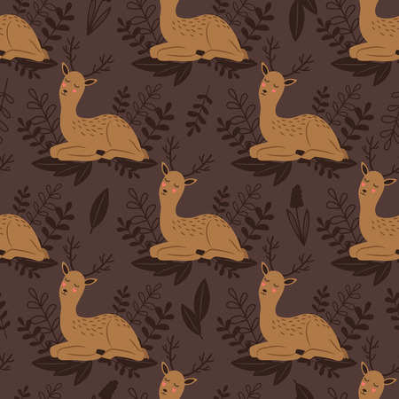 Baby deer seamless pattern. cute deer and hand drawn flowers texture. Illustration of pattern background seamless, deer animalのイラスト素材