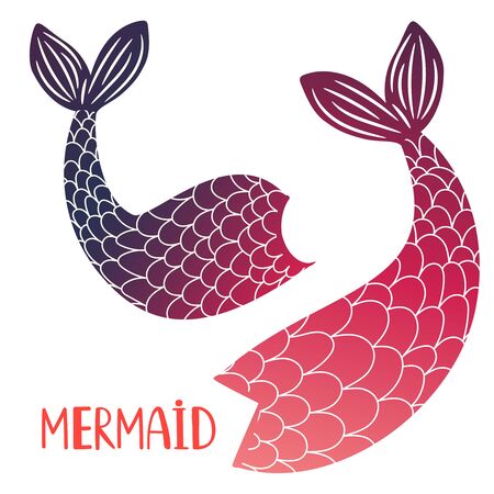 Mermaid tails vector isolated on white background. Mermaid tail sea illustration collectionのイラスト素材