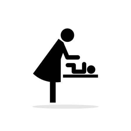 Baby changing restroom sign. Nappy change room pictogram, baby diaper woman wc symbol, mother toilet tables bathroom vector illustrationのイラスト素材