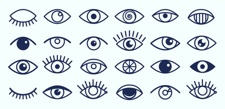 Eye icons. Outline eyelashes and eyes symbols. Ophtalmology signs. Sight, closed and opened organ of vision vector collectionのイラスト素材