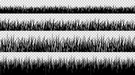 Grass silhouettes seamless pattern. Black forest meadow, isolated planting vector borders setのイラスト素材