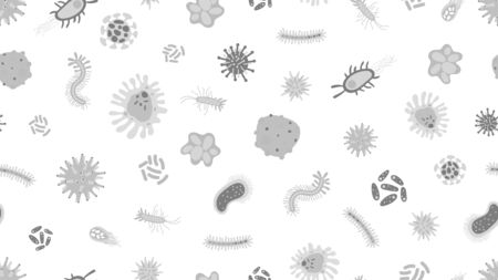 Bacteria and viruses. Biology medicine abstract background. Coronavirus pandemic, microbiology, chemical research vector seamless textureのイラスト素材