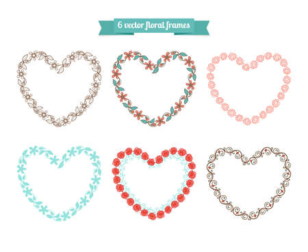 Vector floral frames in shape of heartのイラスト素材