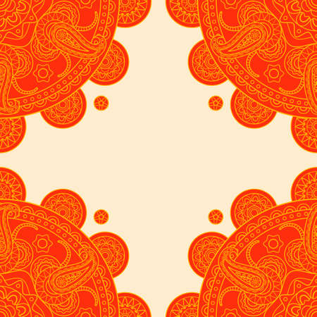 Bright orange Indian paisley frame. Vector illustrationのイラスト素材