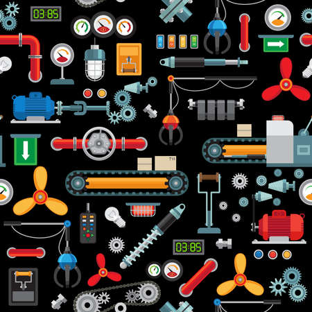 Machinery industrial seamless pattern. Vector factory manufacturing industrial texture backgroindのイラスト素材