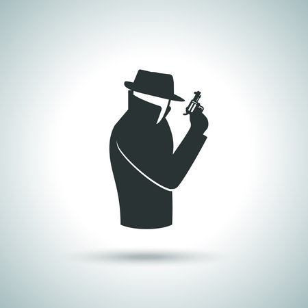 Secret service agent. Man in suit with gun iconのイラスト素材