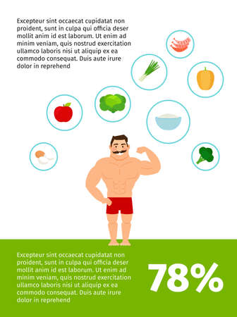 Healthy food vector poster design with happy manのイラスト素材