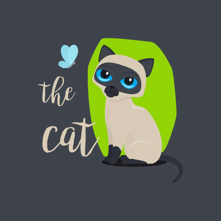Funny cat with butterfly and quote, vector illustrationのイラスト素材