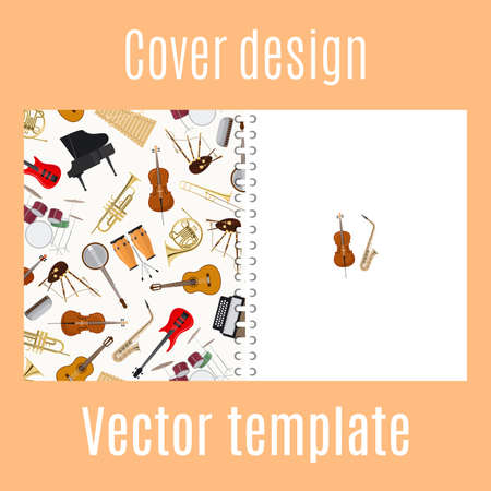 Cover design for print with jazz musical instruments pattern. Vector illustrationのイラスト素材